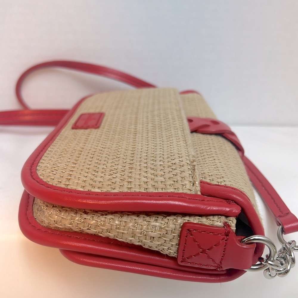COLE HANN Beige and red woven straw and leather Bedford crossbody bag. - Picture 4 of 9